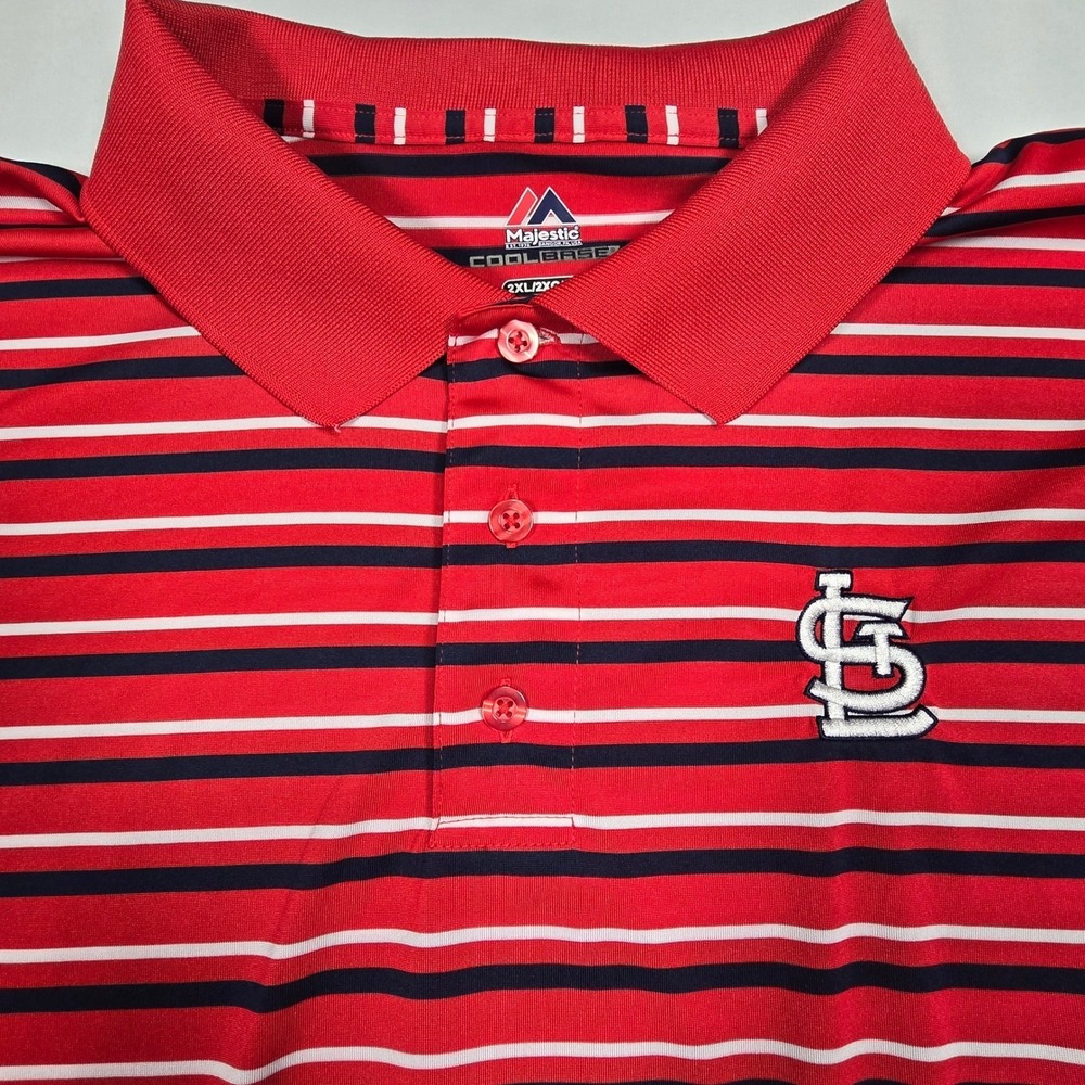 Majestic St‎ Louis Cardinals Polo Shirt Mens 2XL Red Striped Cool Base MLB Golf